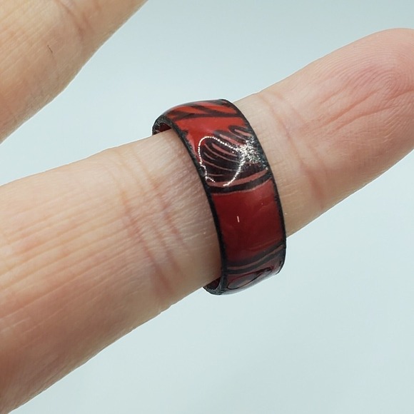 Red Enameled Bracelet and Ring‎ Size 5 Flowers Womens Fashion Jewelry - Picture 5 of 11